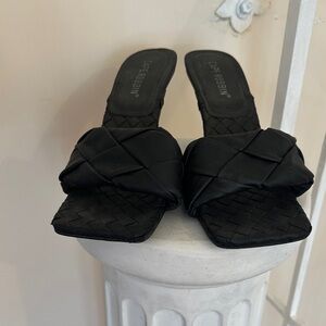 Zara Black Braided Slide Mules with Square Toe
